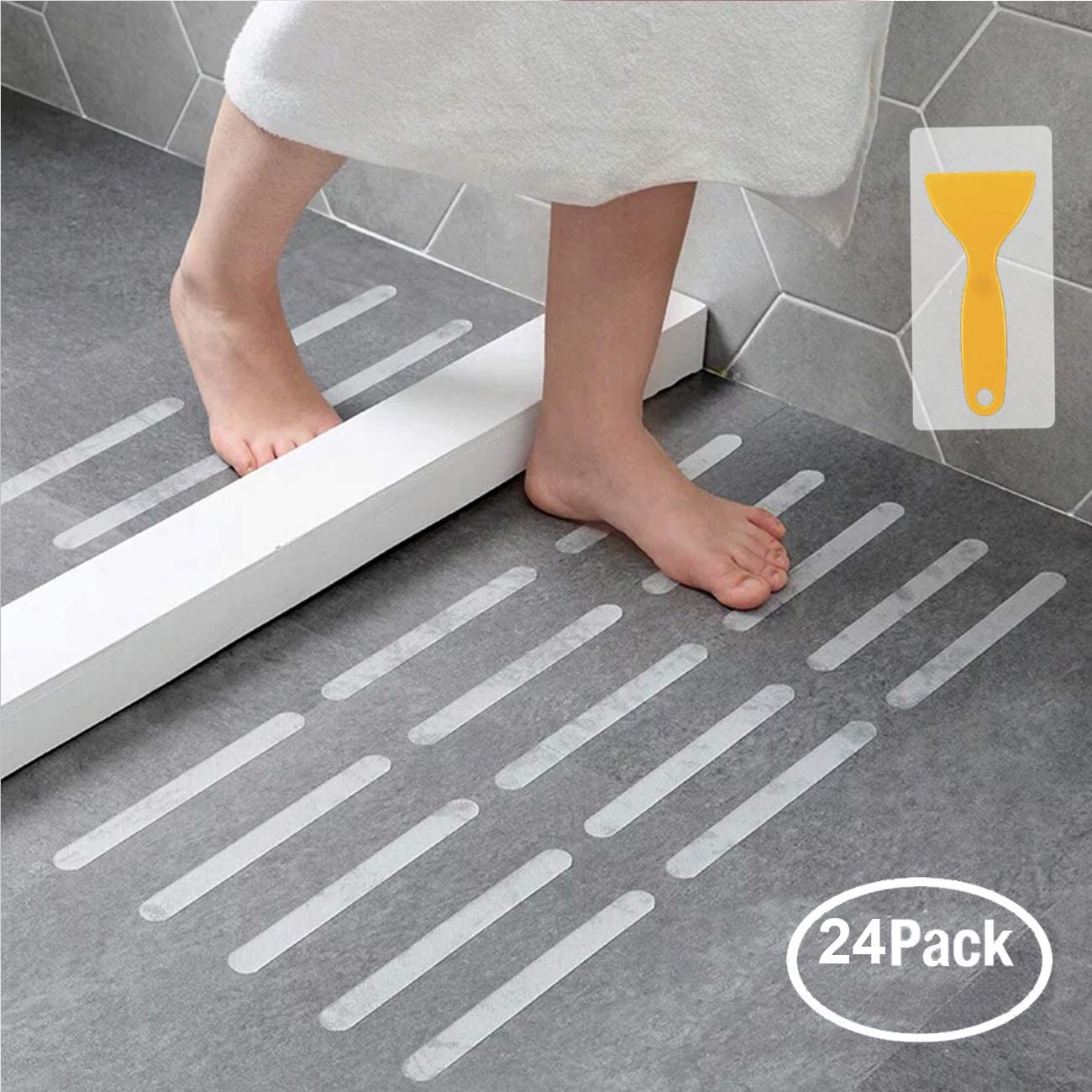 Non Slip Bathtub Stickers 28 PCS Adhesive Anti Slip Shower Stickers for Bath Tub,Bathroom,Stairs with Premium Scraper